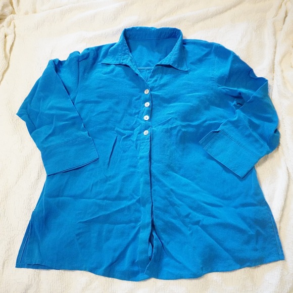 Fridaze Womens Blue Linen Button Down Shirt Lagenlook Tunic Top Buttons XL - Picture 1 of 8